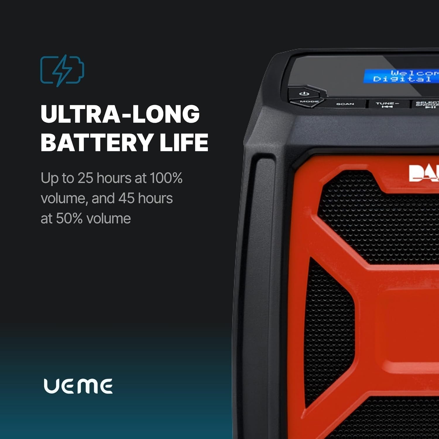 Rugged DAB+ FM Site Radio Bluetooth 6000mAh USB Rechargeable Red