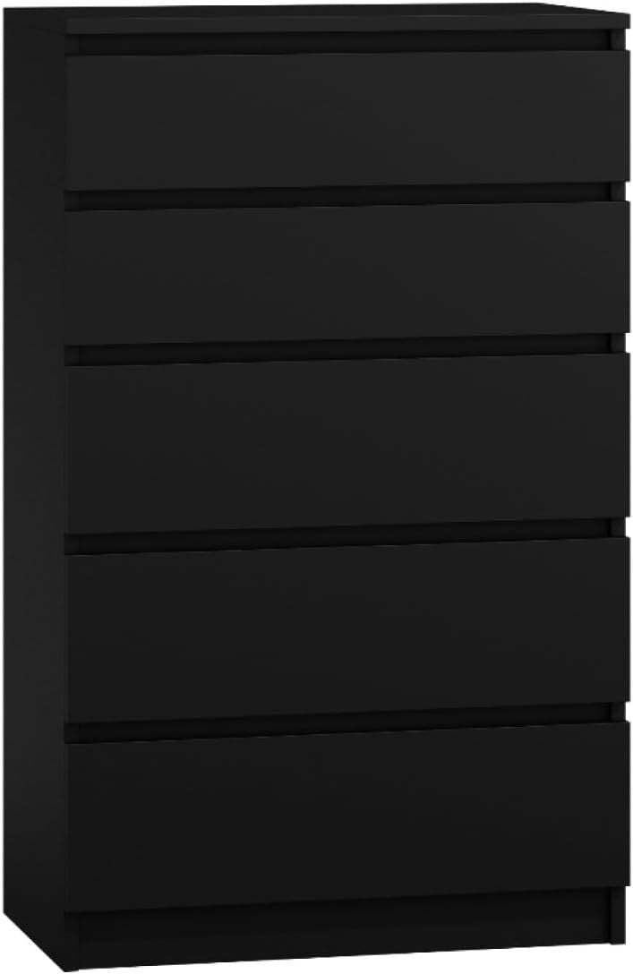 Modern 5 Drawer Tall Dresser - Large Storage, Bedroom Organizer, Matte Black