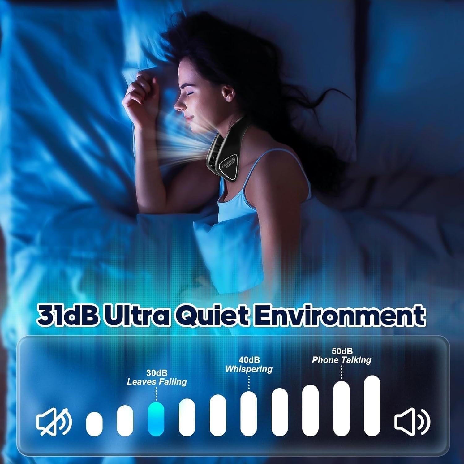 6000mAh Portable Neck Fan – Bladeless 3-Speed Quiet Wearable Cooling Fan Black