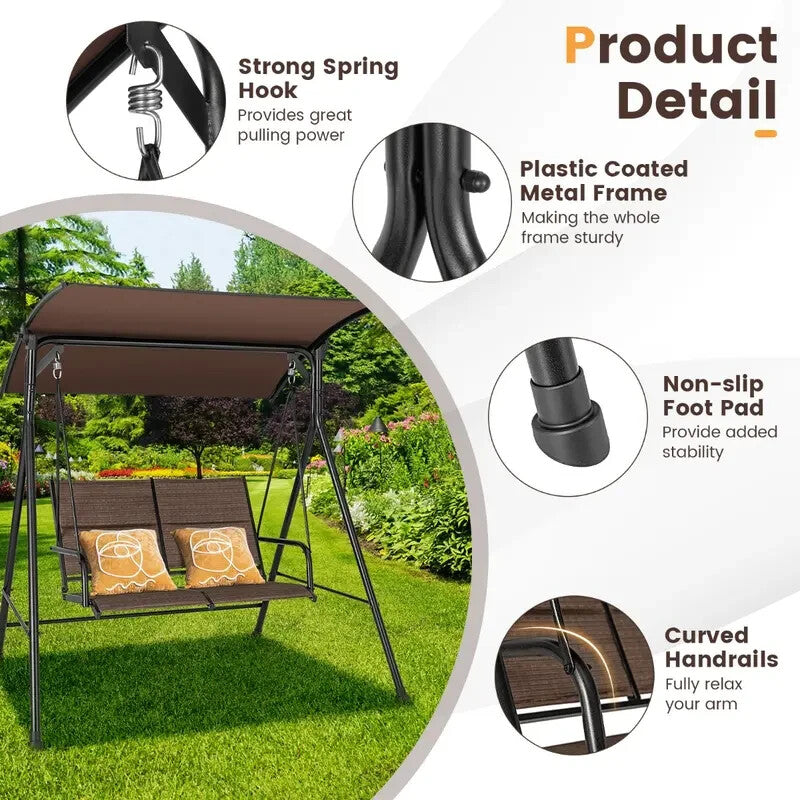 2-Seater Garden Swing Chair w/ Canopy & Cushions Patio Porch Glider Seat