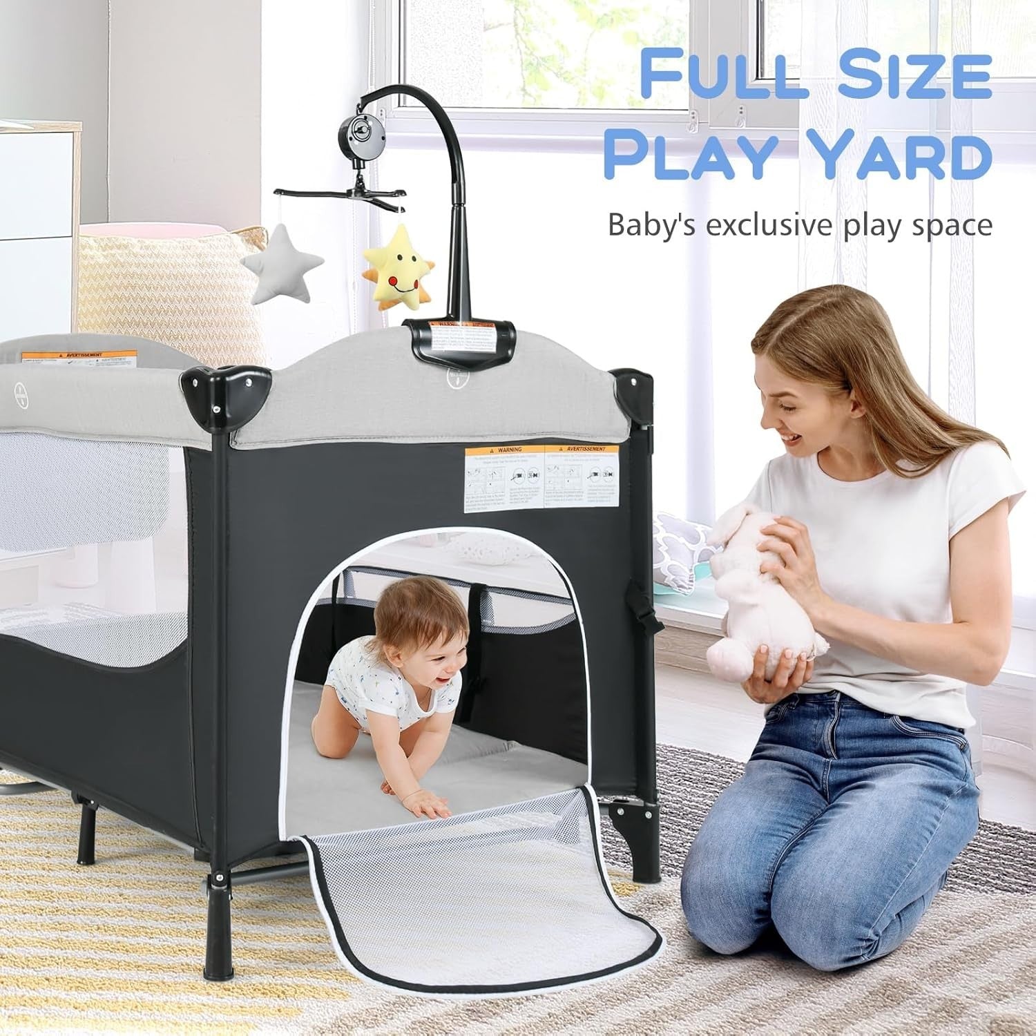 6in1 Baby Travel Cot Foldable Crib with Mattress, Changer & Storage Dark Grey