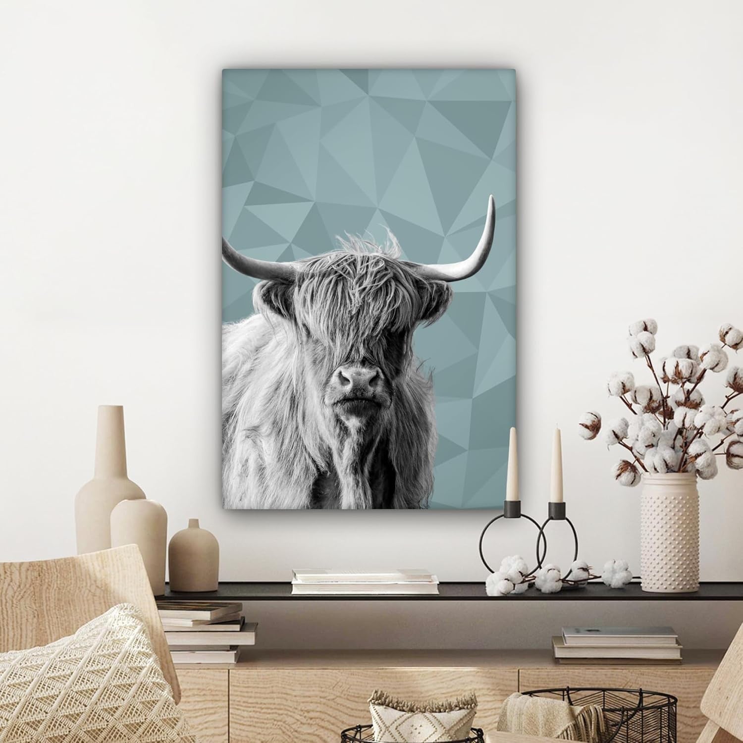 Highland Cow Canvas Wall Art 40x60cm Framed Black White