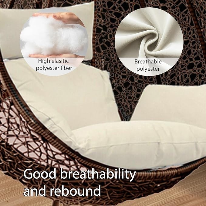 Outdoor Egg Chair Hanging Rattan Swing with Cushion & Steel Frame Garden Patio