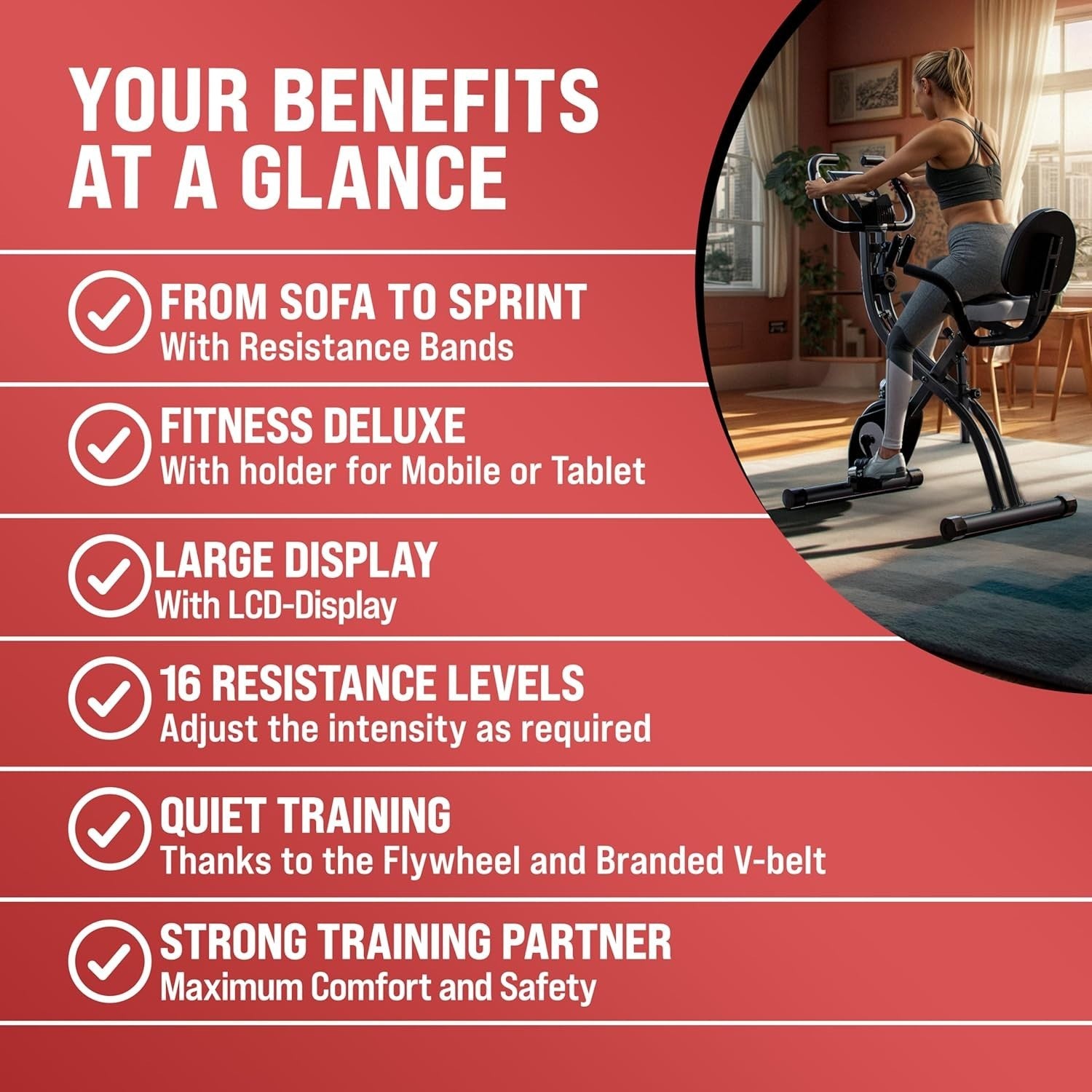 3-in-1 Folding Exercise Bike w/ 10-Level Magnetic Resistance & Fitness Bands
