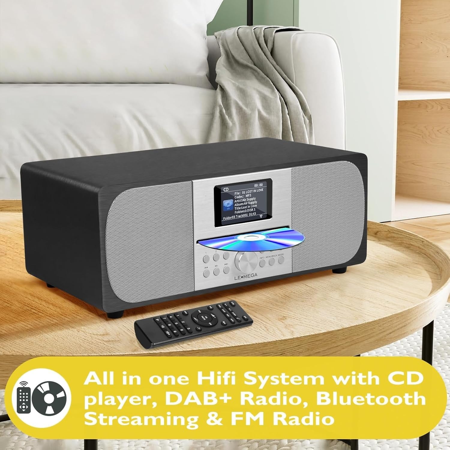 CD Player Hi-Fi System DAB+ Bluetooth 100W Stereo Anthracite
