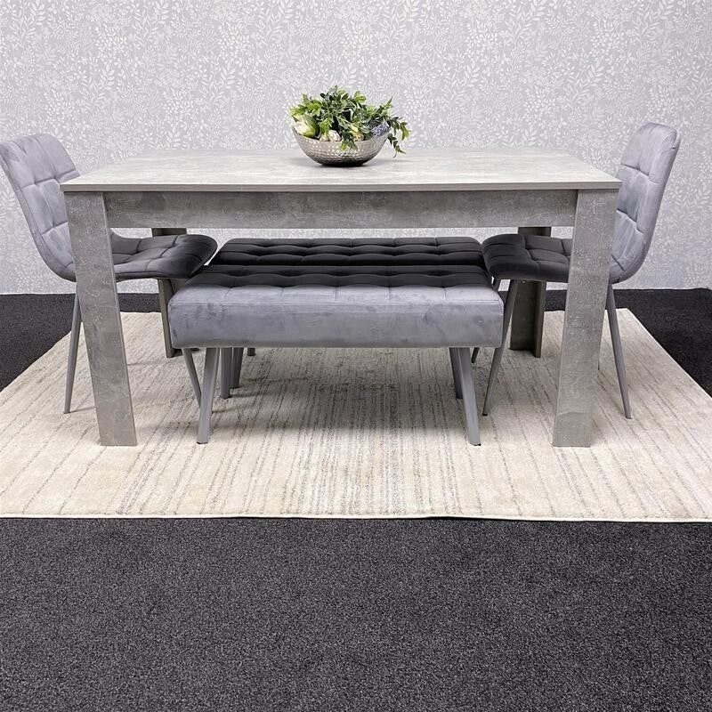 Grey Dining Table Set with Benches & Velvet Chairs - Modern MDF 4 Seater