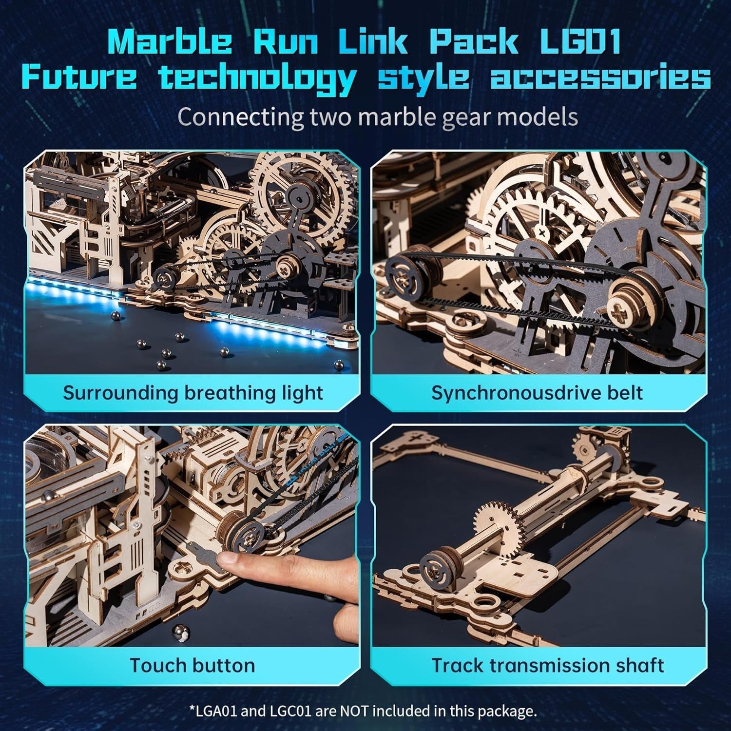 Wooden Marble Run Connection Kit with LED Light & Easy Assembly