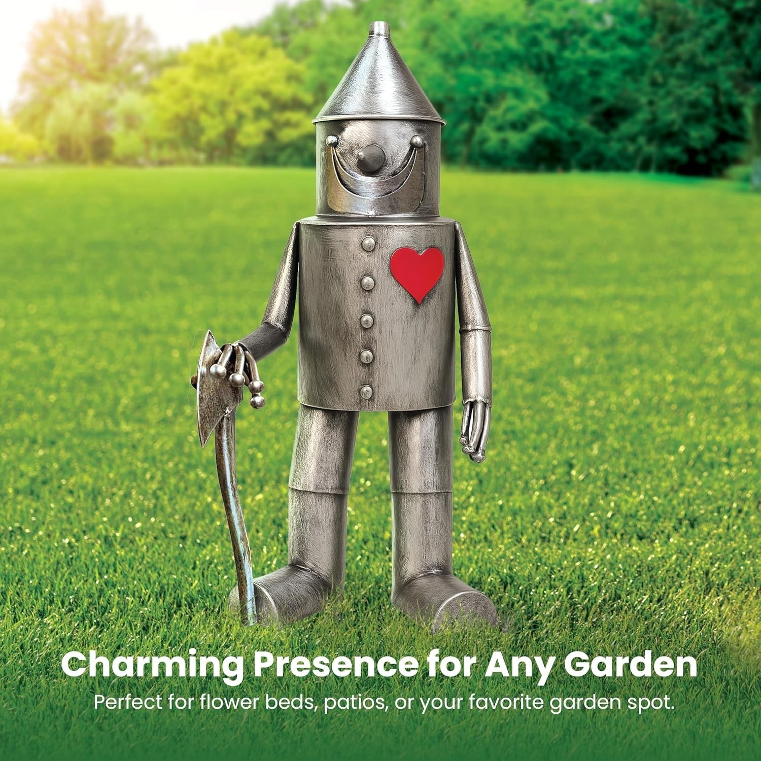 41cm Metal Tin Man Garden Ornament – Weatherproof Retro Sculpture Patio Decor