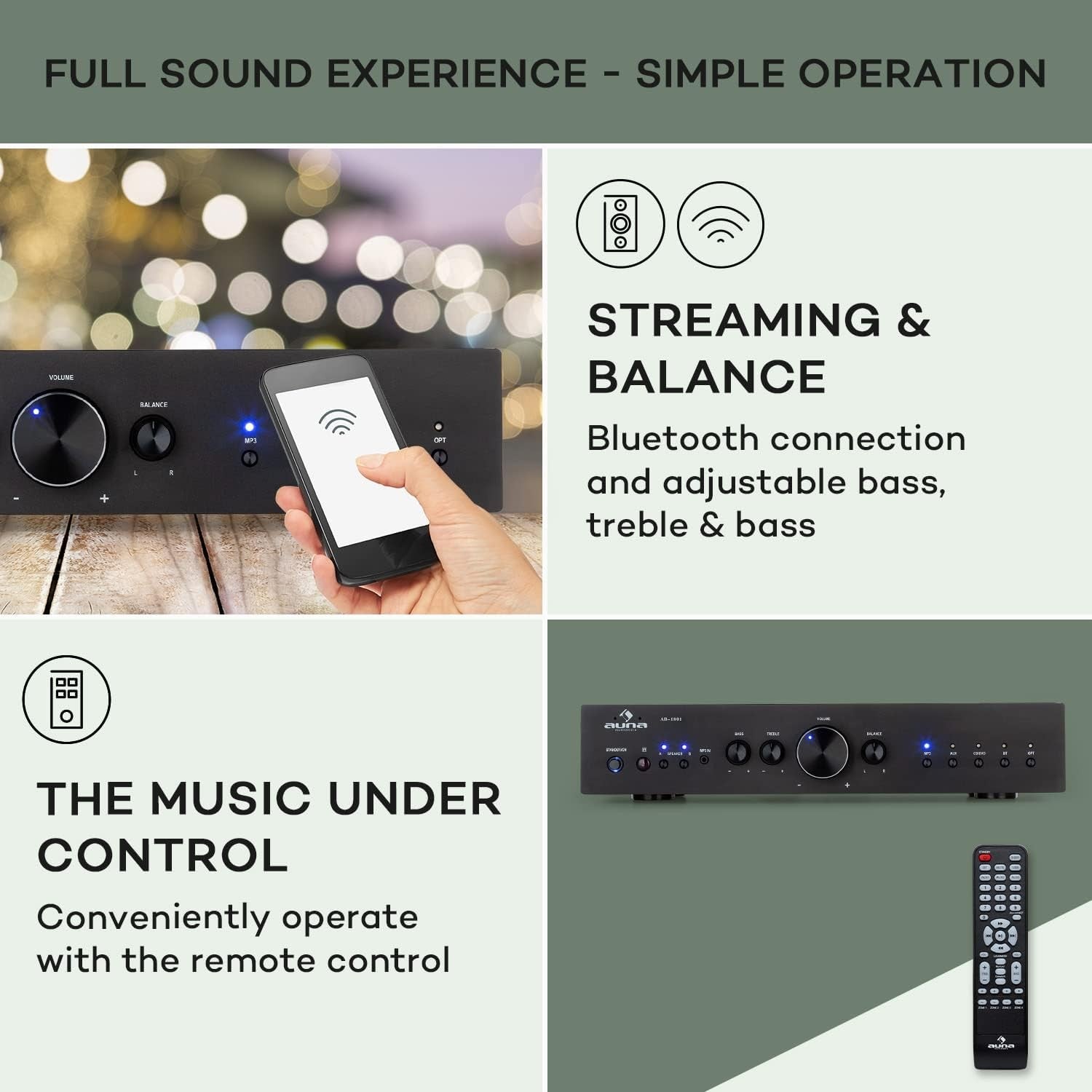 Auna Bluetooth Hi-Fi Amplifier Stereo AV Receiver 2-Channel Power Amp
