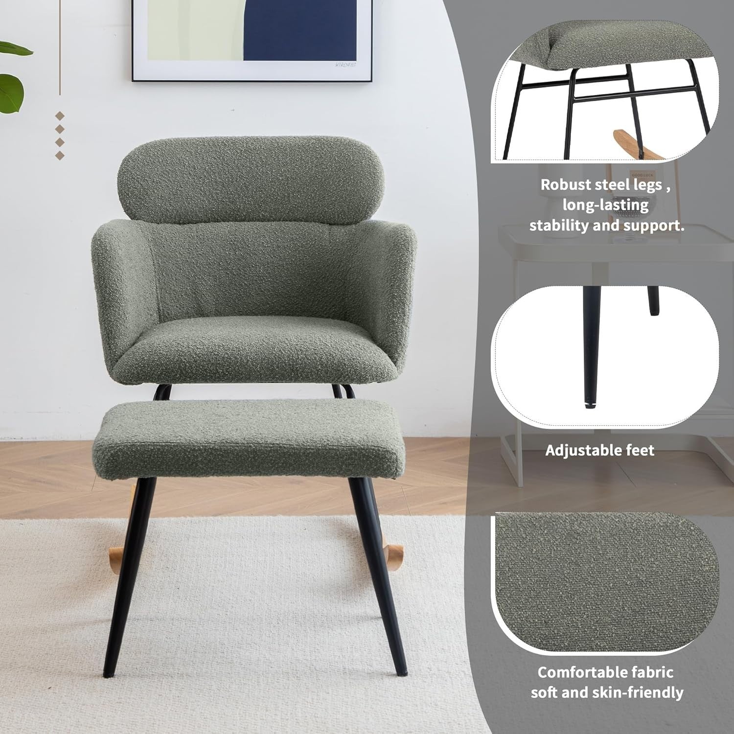 Modern Rocking Chair with Footstool Lounge Armchair Soft Cushions