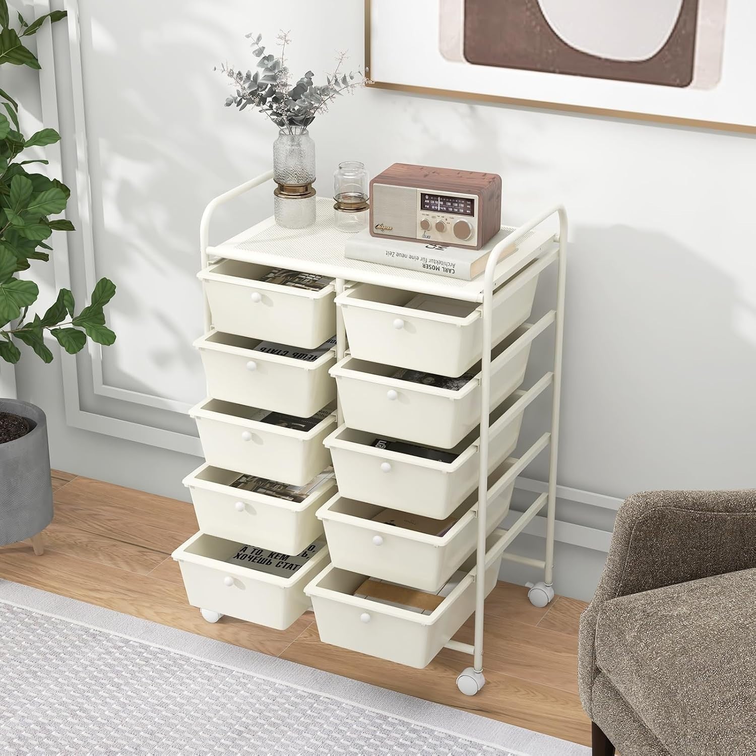 10 Drawer Rolling Storage Cart Utility Organizer Trolley w/ Lock Wheels