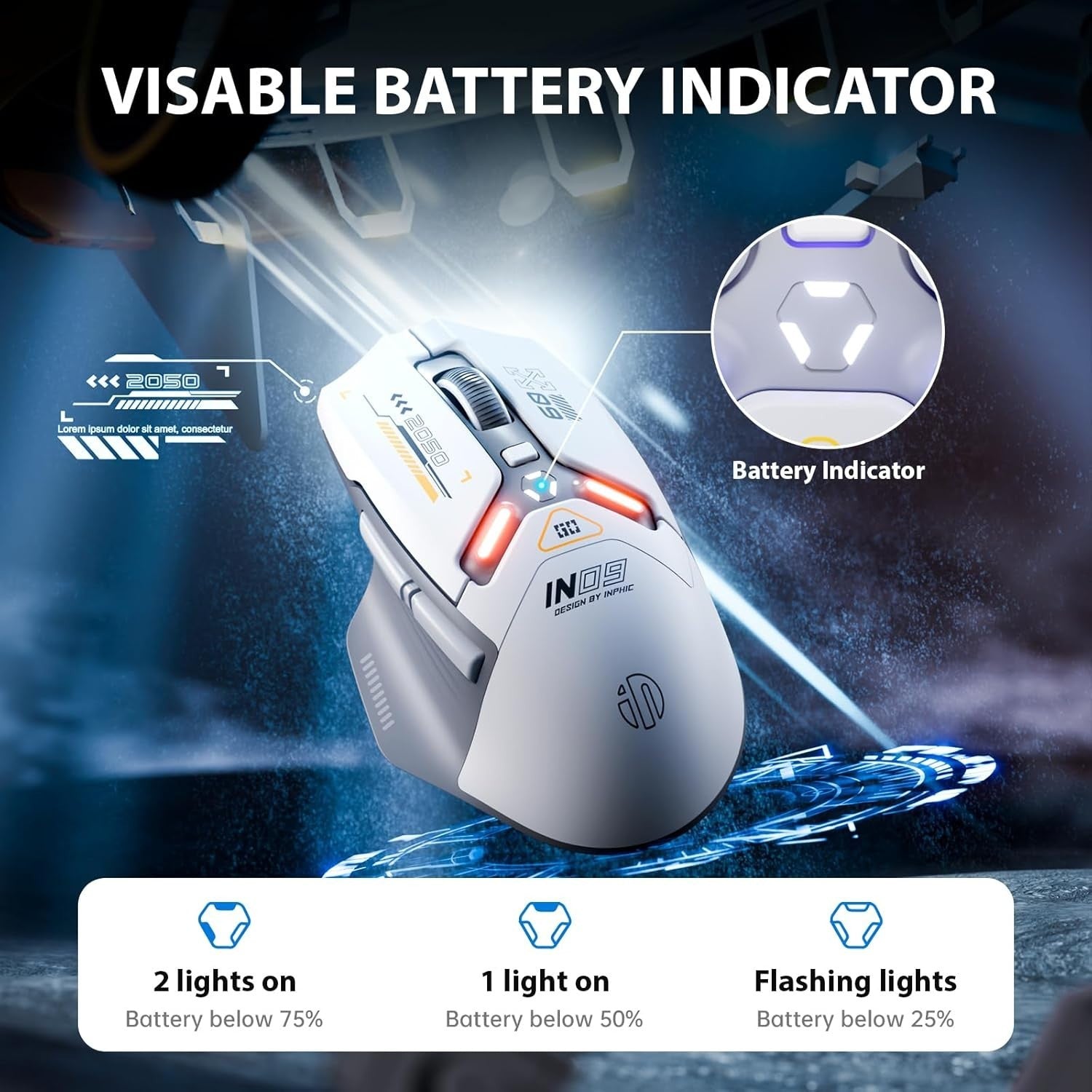 Tri-Mode Wireless Gaming Mouse 10000 DPI RGB Rechargeable