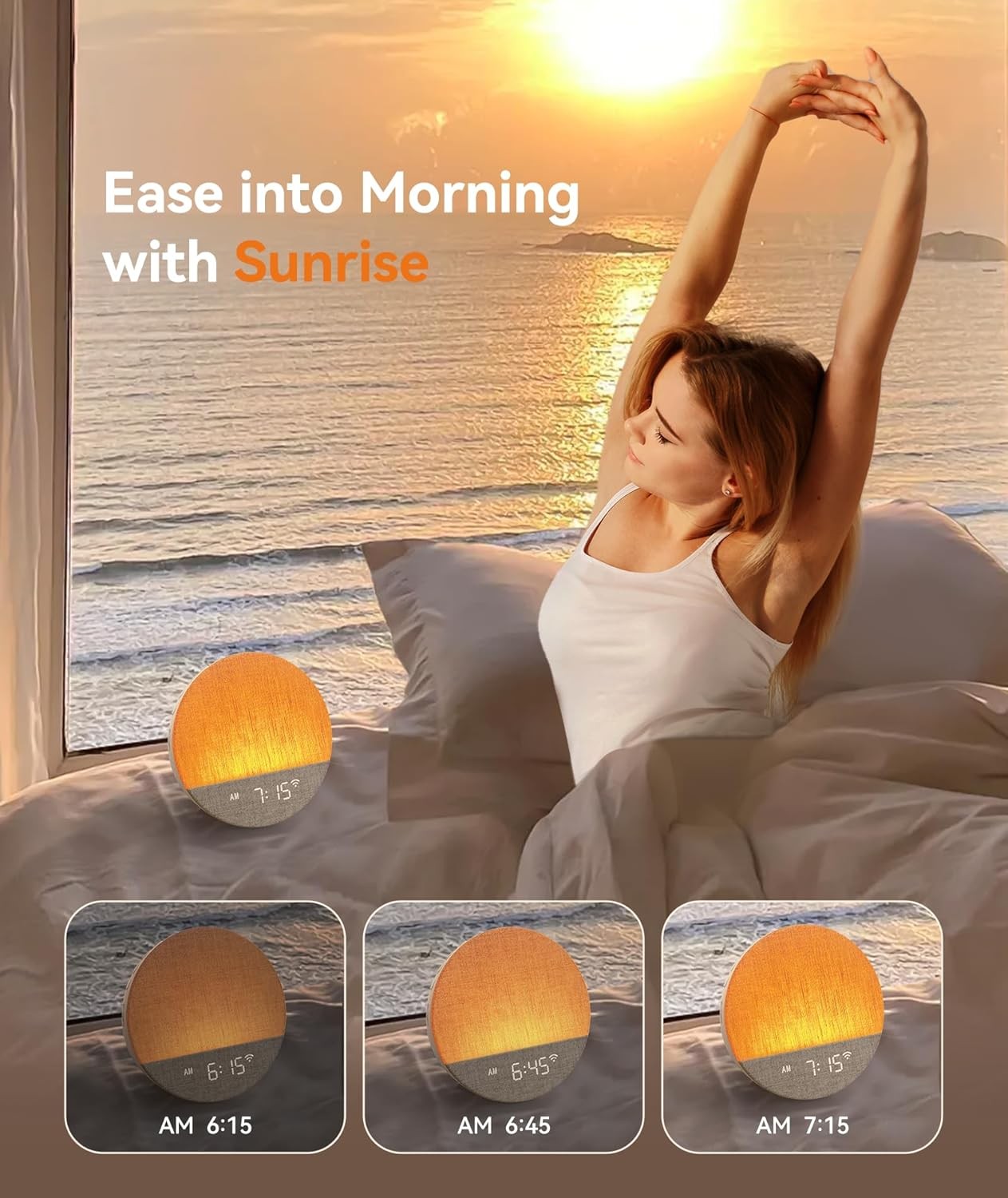Sunrise Alarm Clock Wake Up Light App Control White Noise Bedroom Lamp