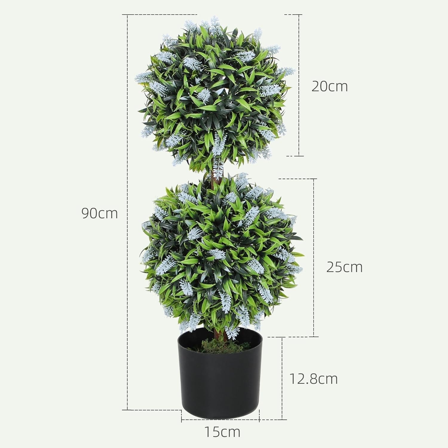 Set of 2 70cm Artificial Lavender Topiary Ball Trees in Weighted Pots Home Decor