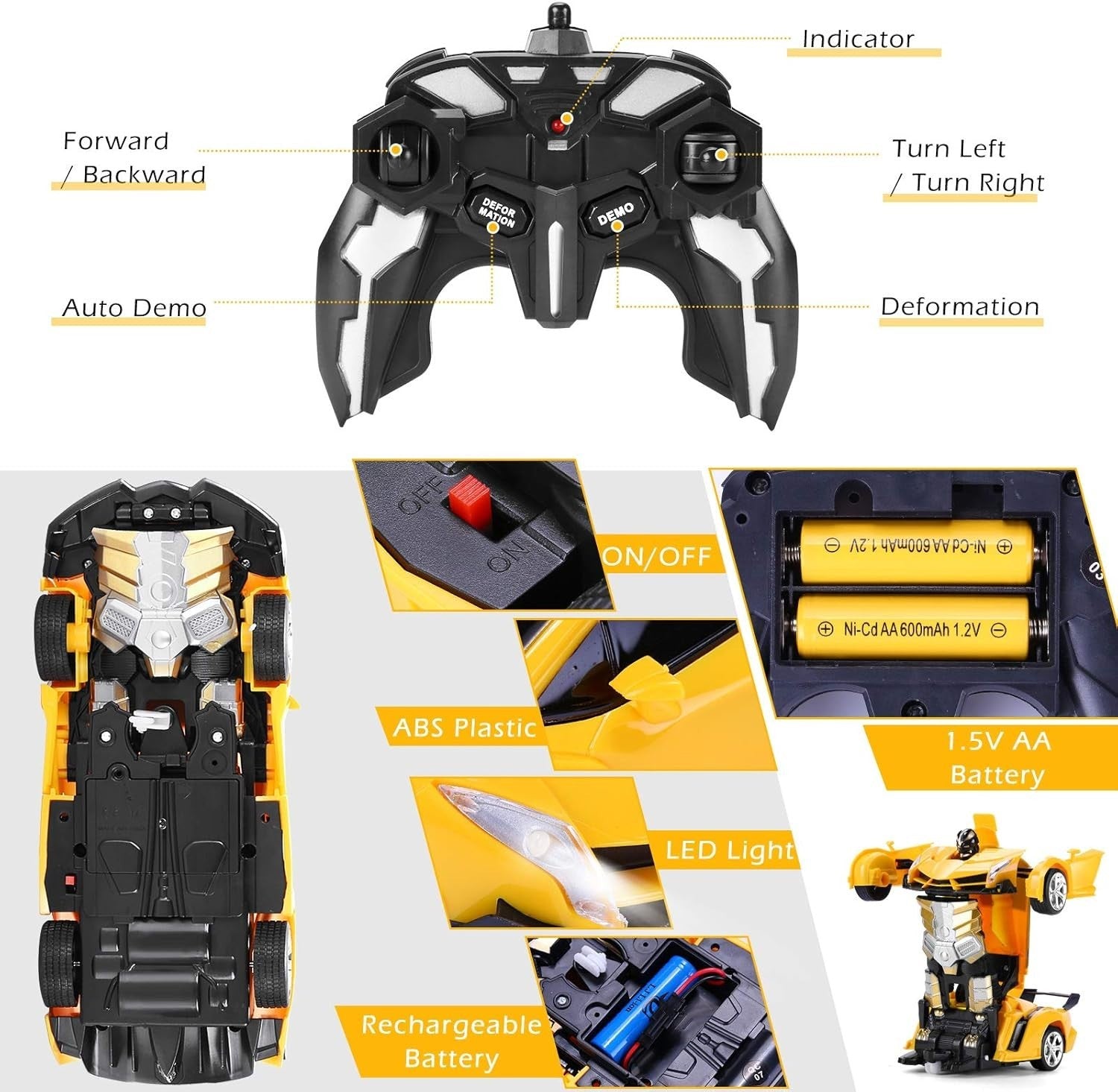 Robot RC Car Toy 360° Spin Rechargeable Gift for Kids 3–8+