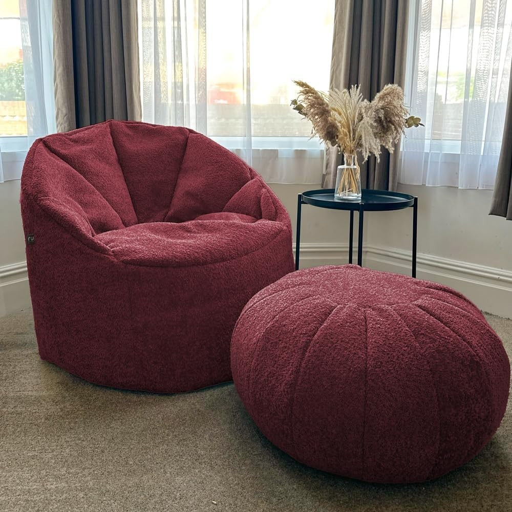 Luxury Plush Bean Bag Chair Soft Filled Lounger Lightweight Round Seat
