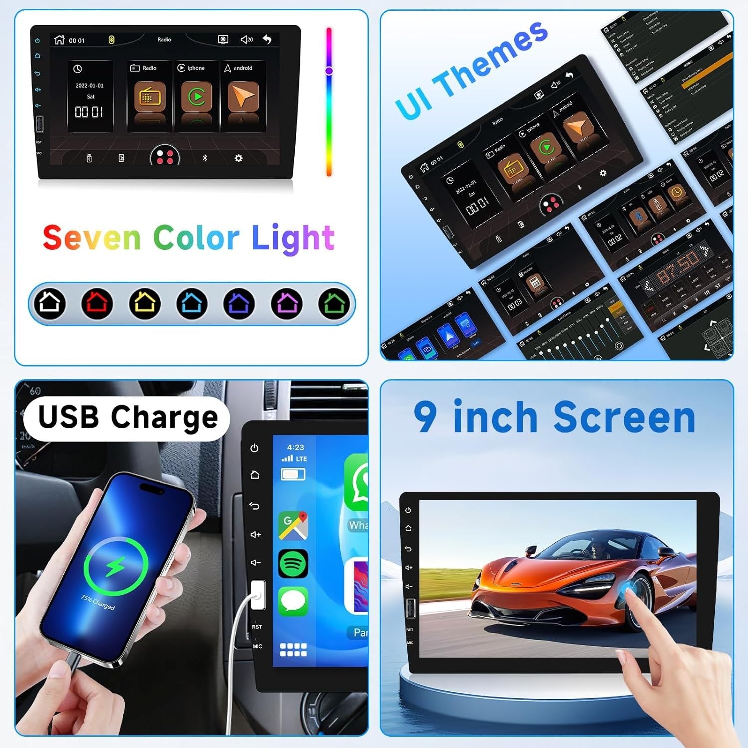 Hodozzy 9" Single Din Car Stereo Wireless CarPlay Android Auto GPS BT