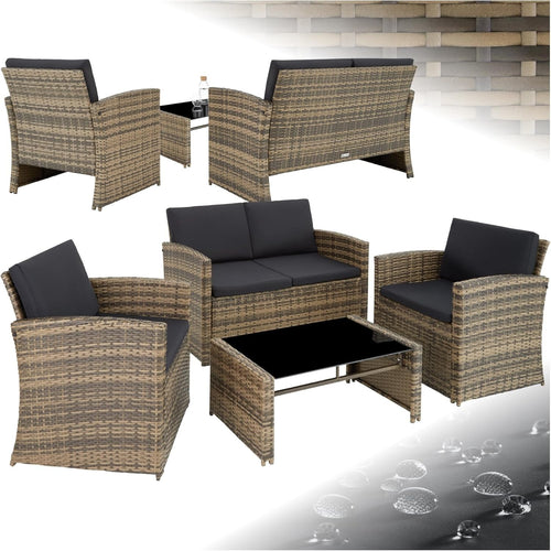 Rattan Garden Sofa Set 4-Seater Outdoor Lounge w/ Cushions & Glass Table