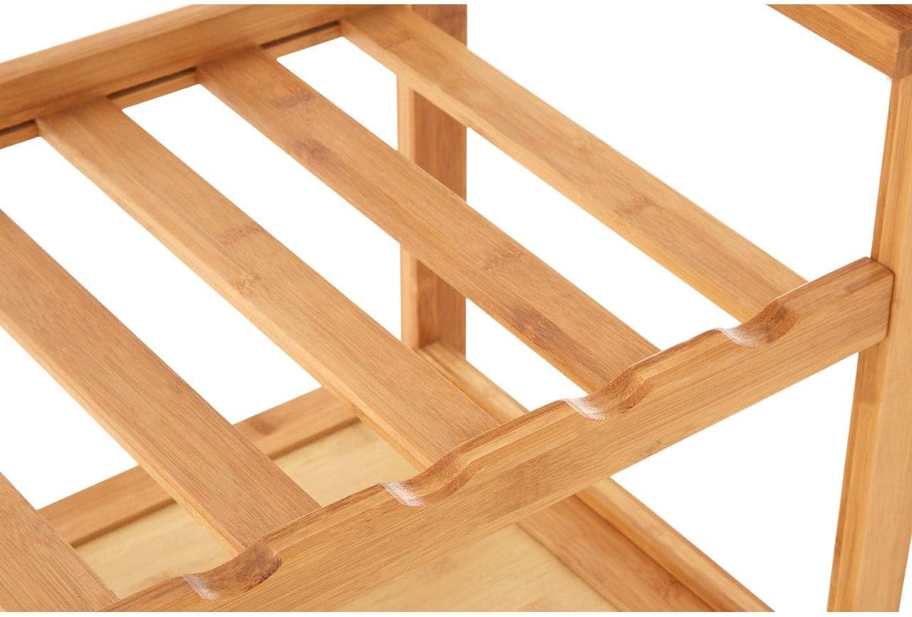 Wooden Kitchen Trolley Rolling Storage Cart Bamboo Shelves Drawer Wheels