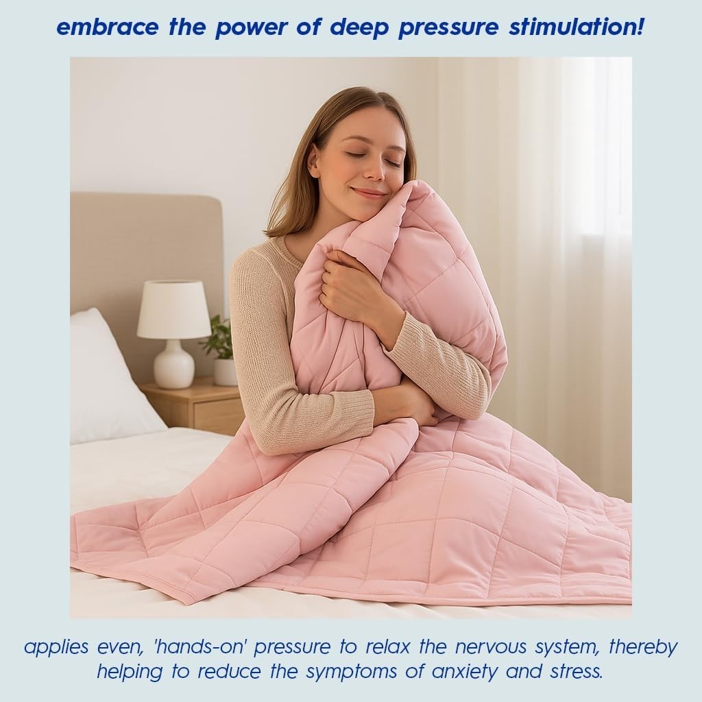 Pink Cotton Weighted Blanket 4kg 125x150cm for Stress Relief with Bag
