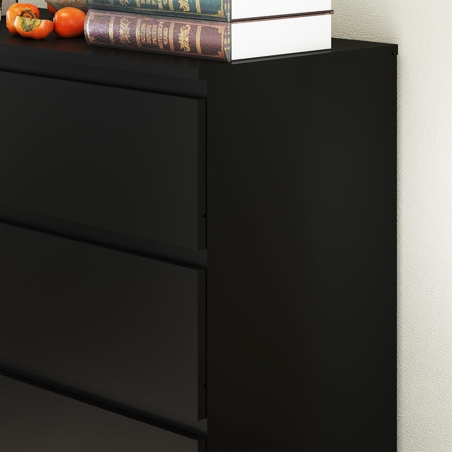 Black 8 Drawer Wide Chest Storage Unit No Handle Modern Bedroom Dresser