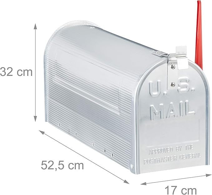 American Style Mailbox Silver Aluminium Lockable Weatherproof