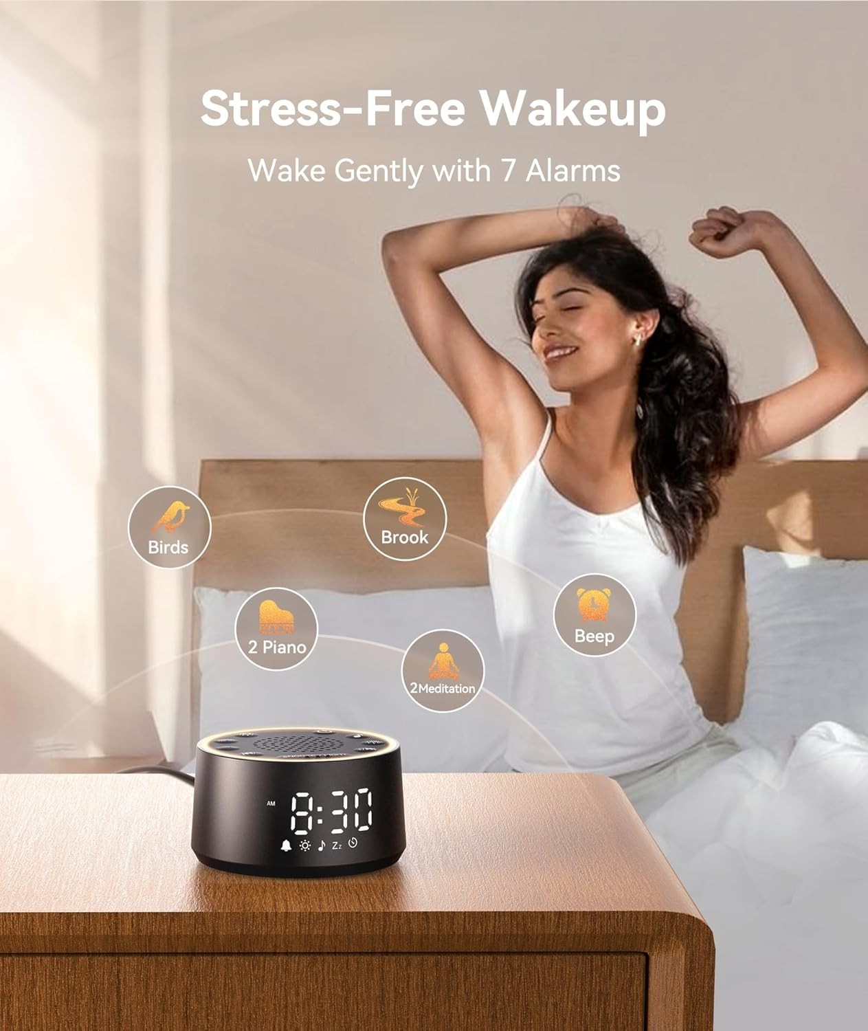 Black Noise Machine for Sleep – 25 Soothing Sounds, Night Light, Timer, Travel