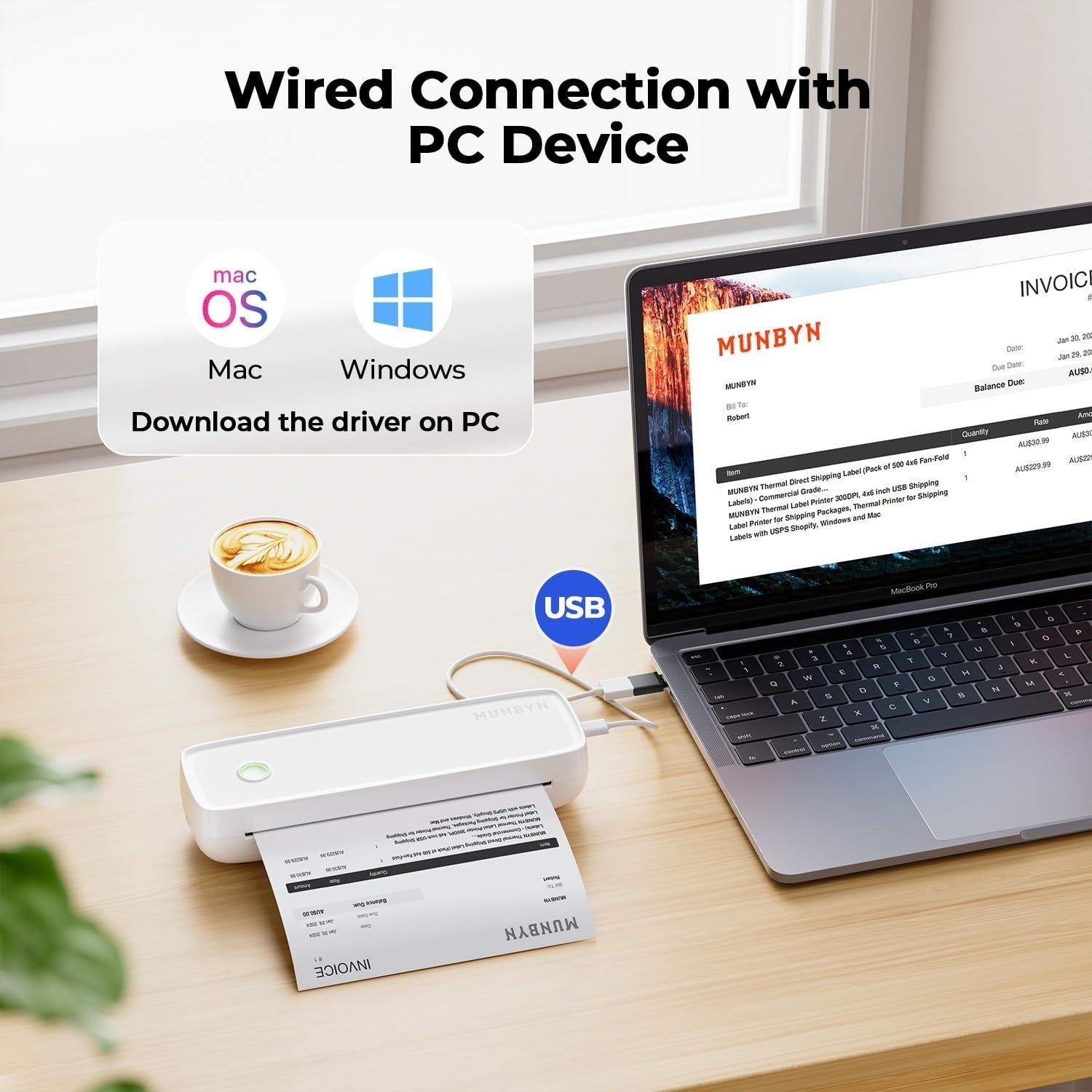Portable A4 Thermal Printer White Bluetooth USB-C Inkless Mobile Printer