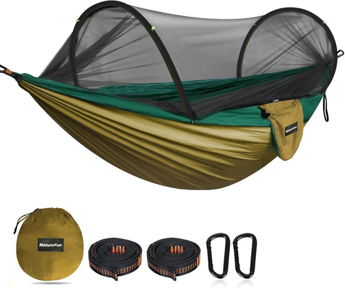 Ultralight Camping Hammock Camel/Olive | 300kg Load | Pop-Up Bug Net & Straps