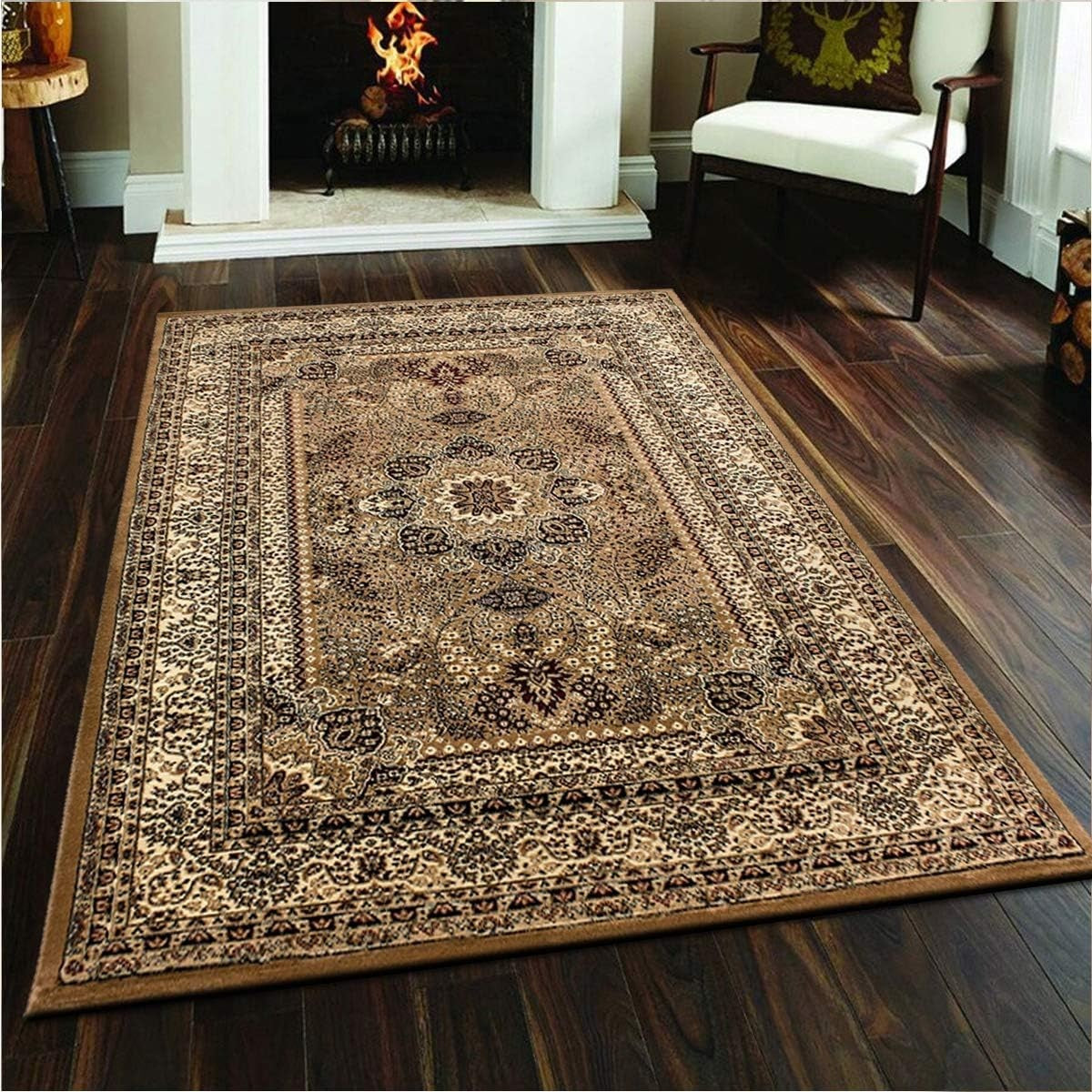 Beige Oriental Area Rug 160x230cm Soft Low Pile Classic Living Room Carpet