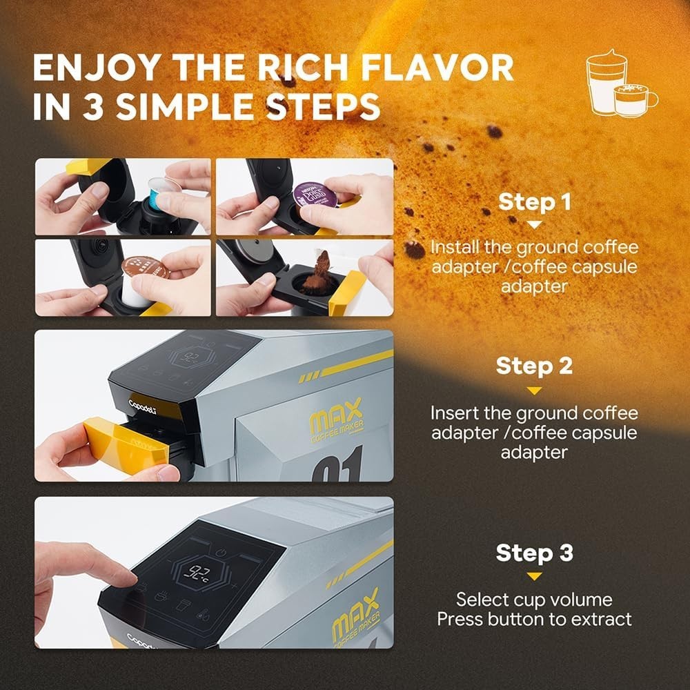 4in1 Pod Coffee Machine 19Bar Single Serve Multi Capsule Fast Brew Grey