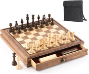 Premium Walnut Magnetic Chess Set 13” With Drawer, Staunton Pieces, 2-in-1 Board