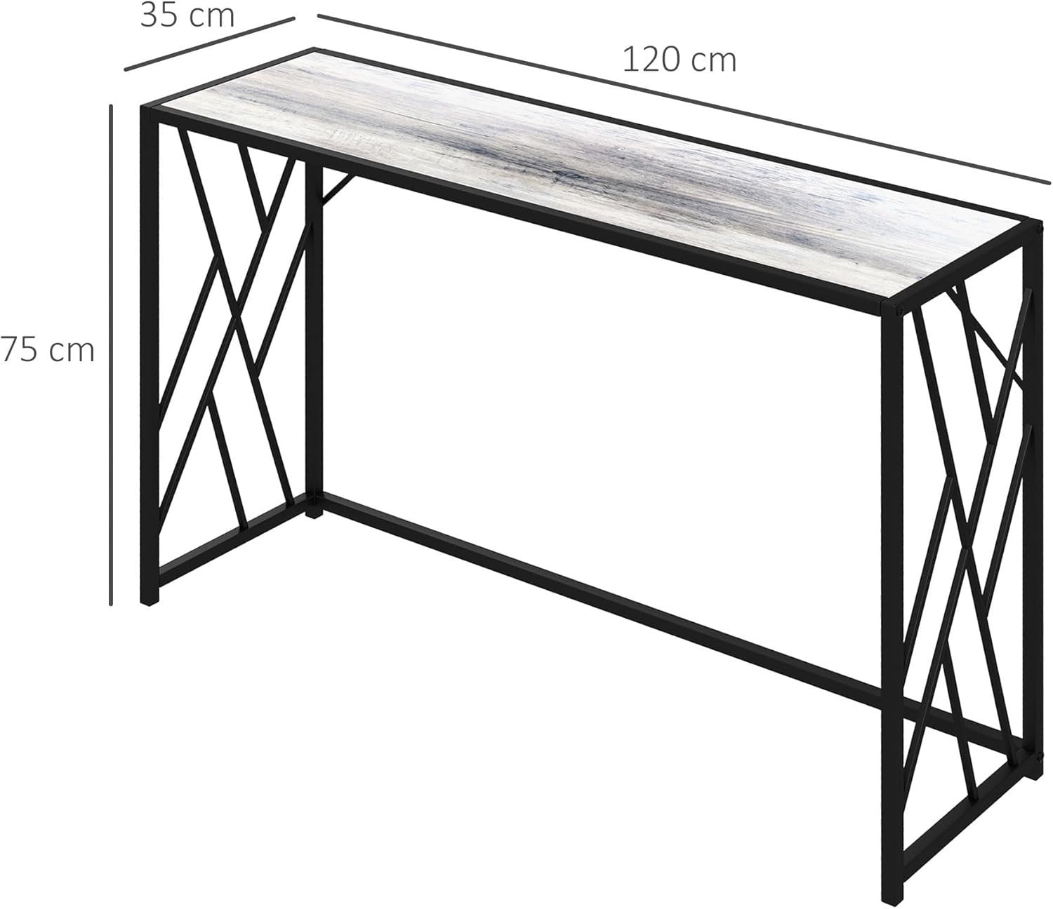 Industrial Console Table with Metal Frame, Engineered Wood Top, 120cm
