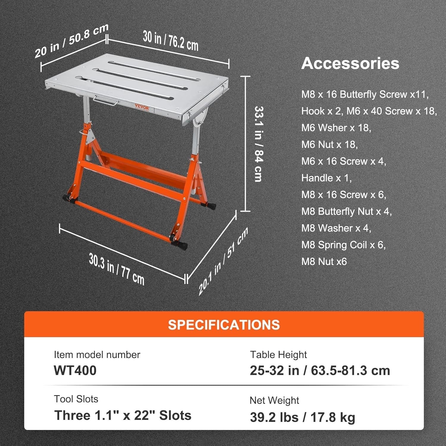 Welding Table 30"x20" 400lbs Foldable Tilt Adjustable Height Mobile Workbench