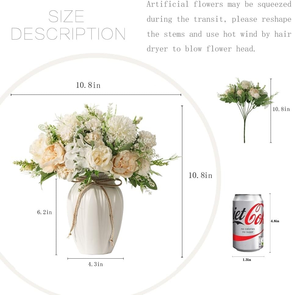 Artificial Peony Flower Arrangement in Vase Luxury Faux Flowers Home Decor