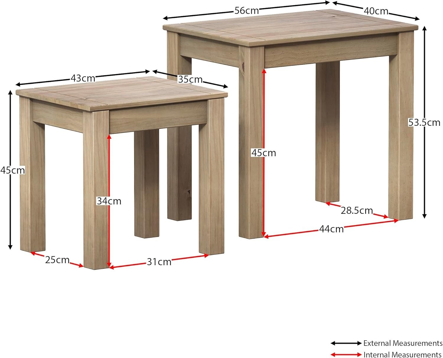 Modern Nesting Coffee Side Tables Pine Wood Living Room Furniture Beige New