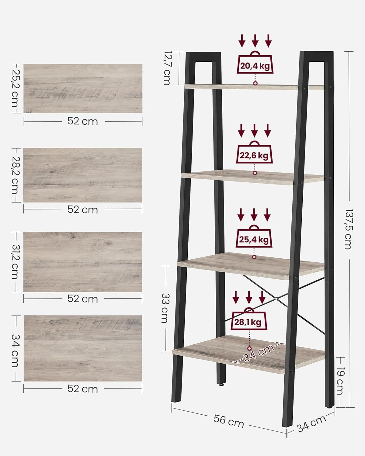 4-Tier Ladder Shelf Bookcase – Industrial Greige Storage Rack for Home & Office