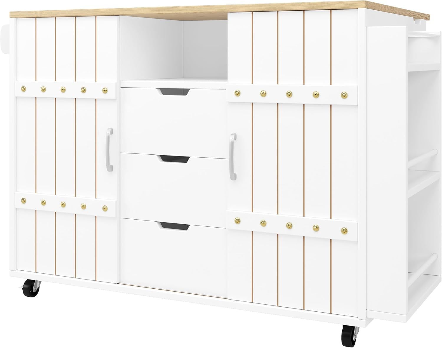 White Rolling Kitchen Island Foldable Worktop Cart