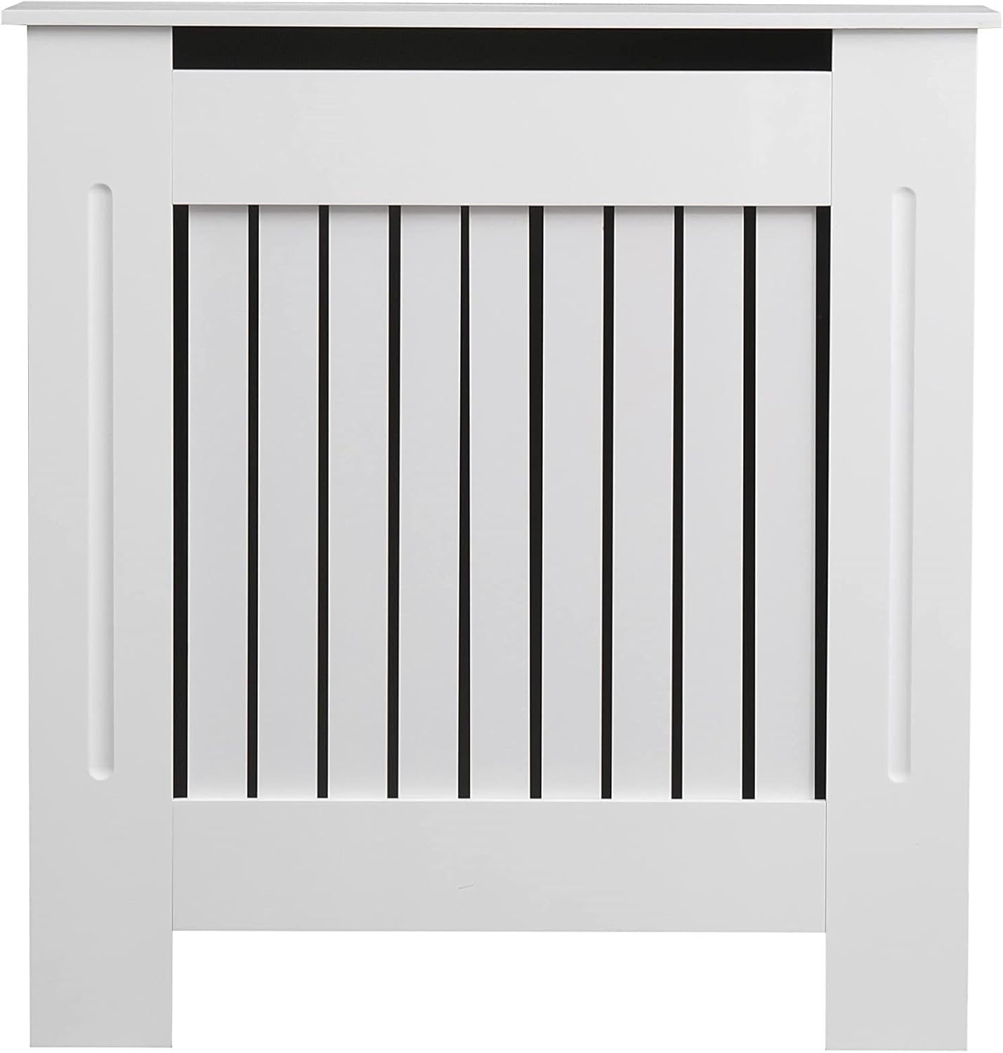 Small White Radiator Cover | Modern MDF Vertical Slat Cabinet Heat Efficient