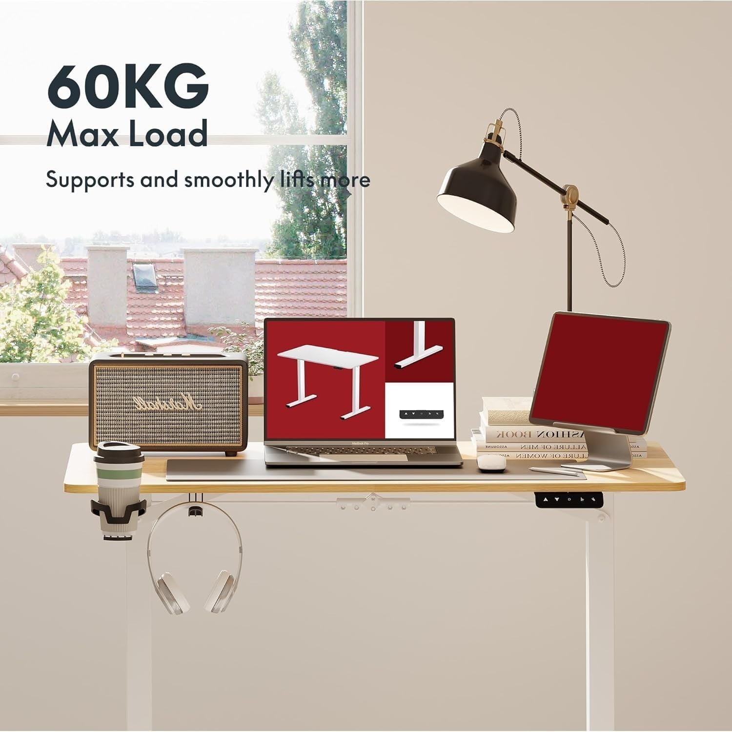 White Electric Standing Desk 110x60cm with Memory Control for Home Office
