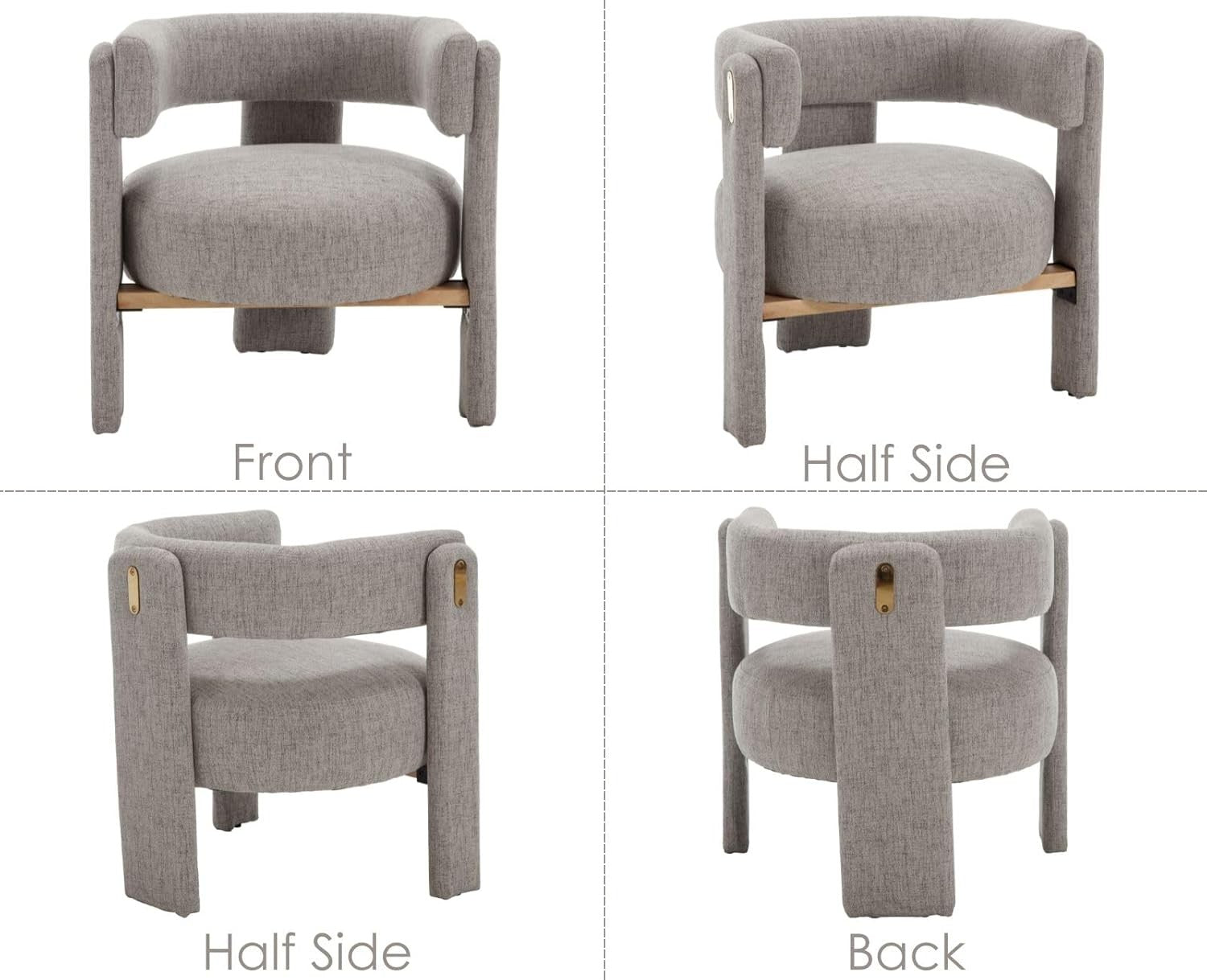 Gray Linen Accent Chair Padded Tub Barrel Lounge Chair