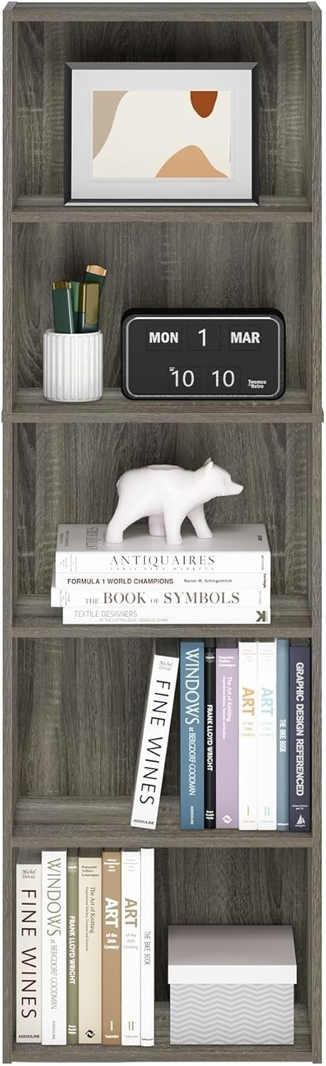 5 Tier Reversible Bookcase Storage Open Shelf Compact Organizer Bookshelf Oak