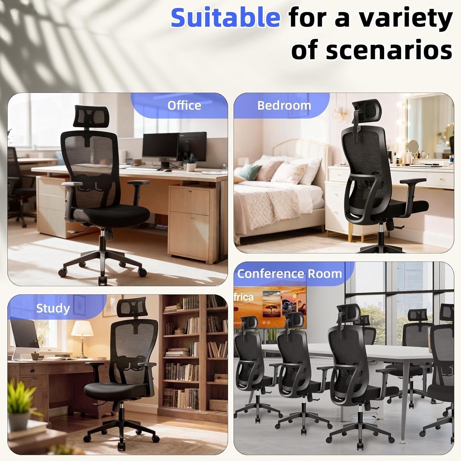 Ergonomic Mesh Office Chair Adjustable Lumbar Back Tilt Swivel Computer Desk Sea