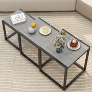 3 Nesting Coffee Tables Set Wood Metal Grey Round Side End Modern Living Room