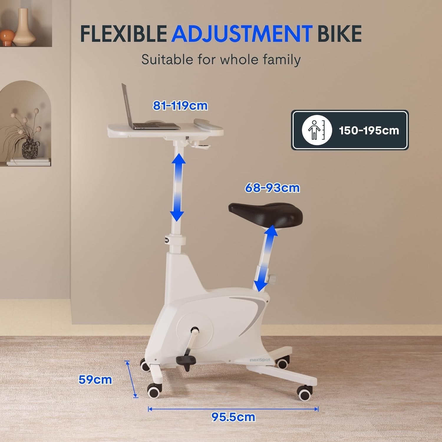 3-in-1 Indoor Desk Exercise Bike w/ Adjustable Seat, Quiet Pedals & Workstation