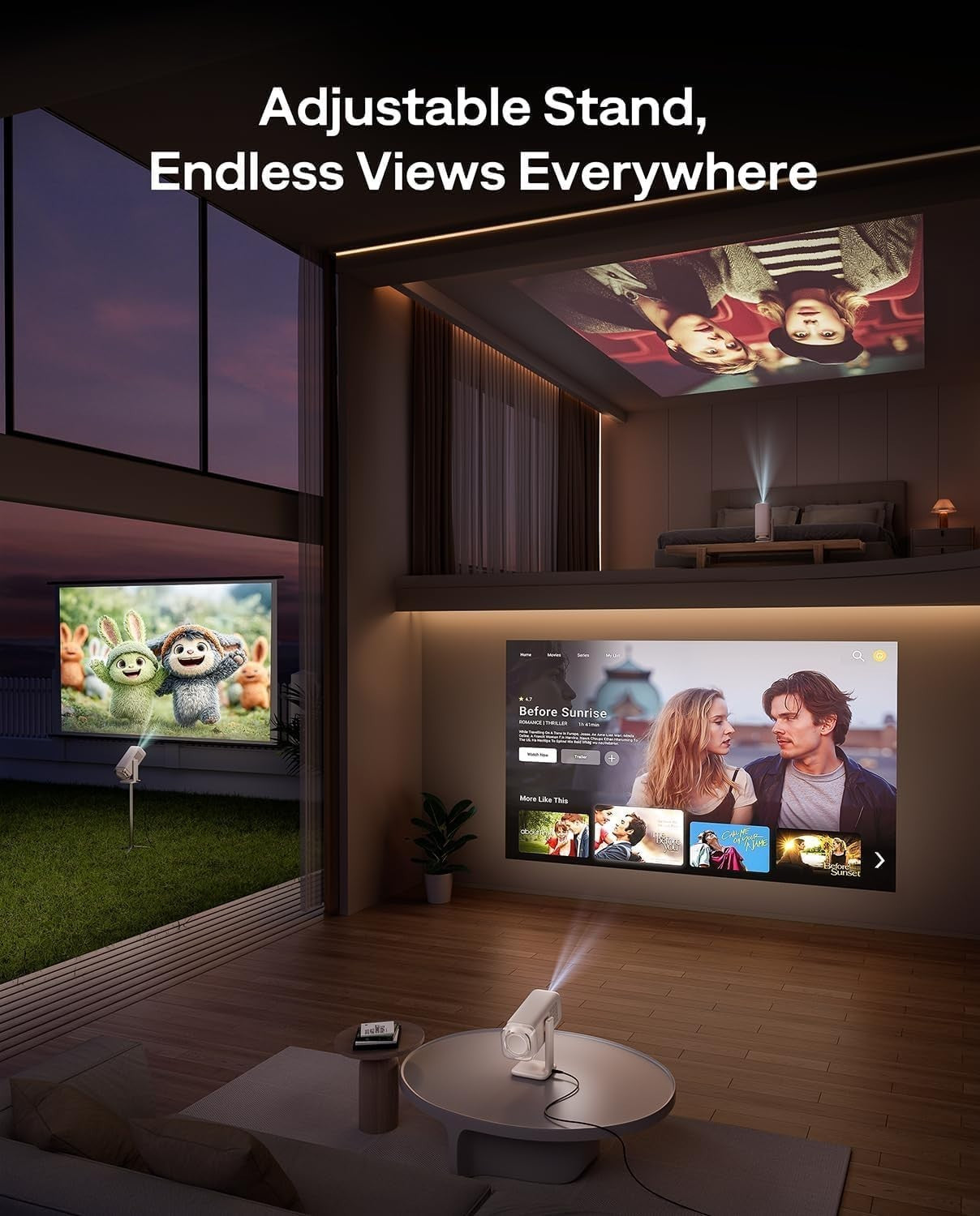 Portable 1080P Smart Projector Google TV 4K WiFi Bluetooth Dolby Audio