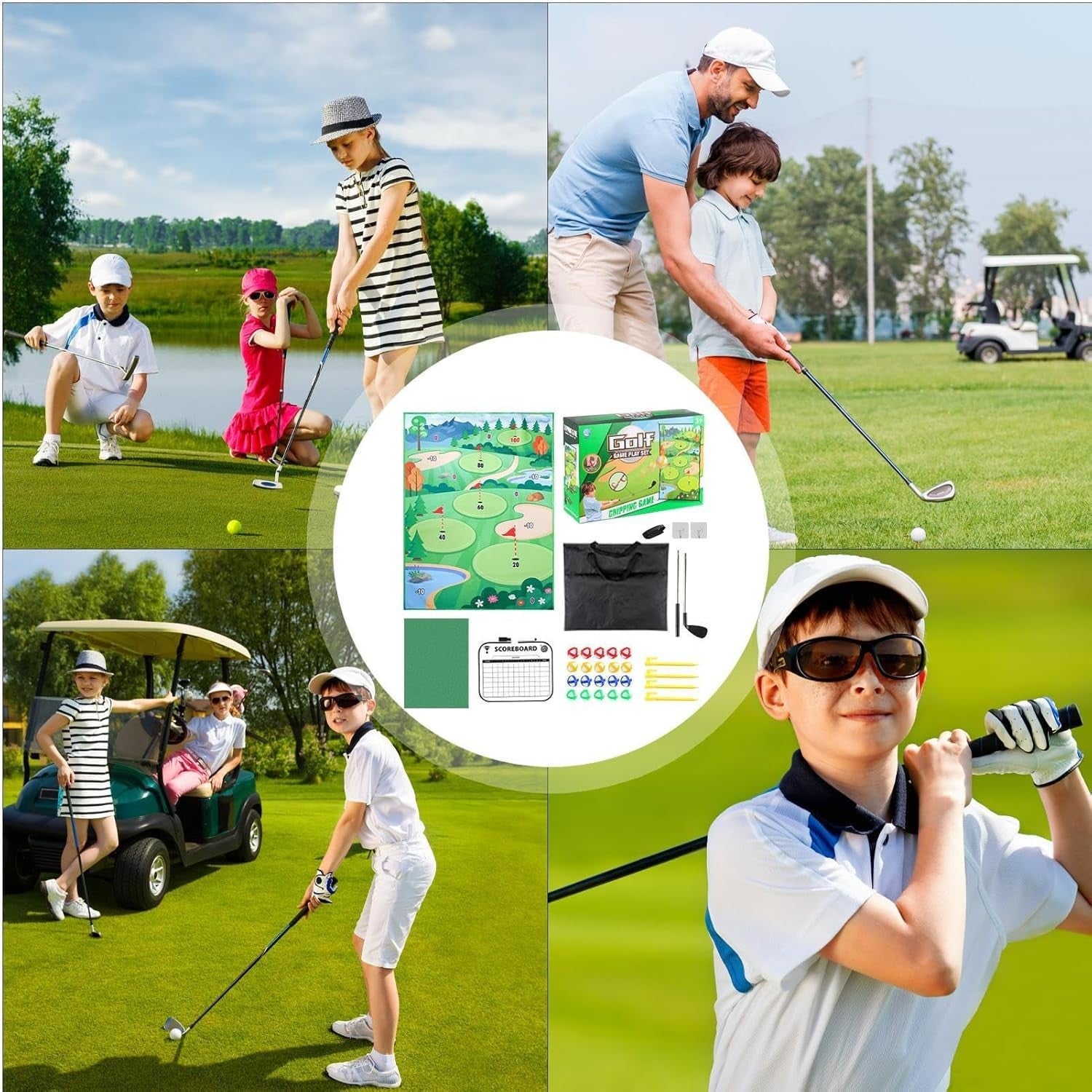 Golf Hitting Practice Mat Indoor Outdoor Training Kit with Tees & Carry Bag