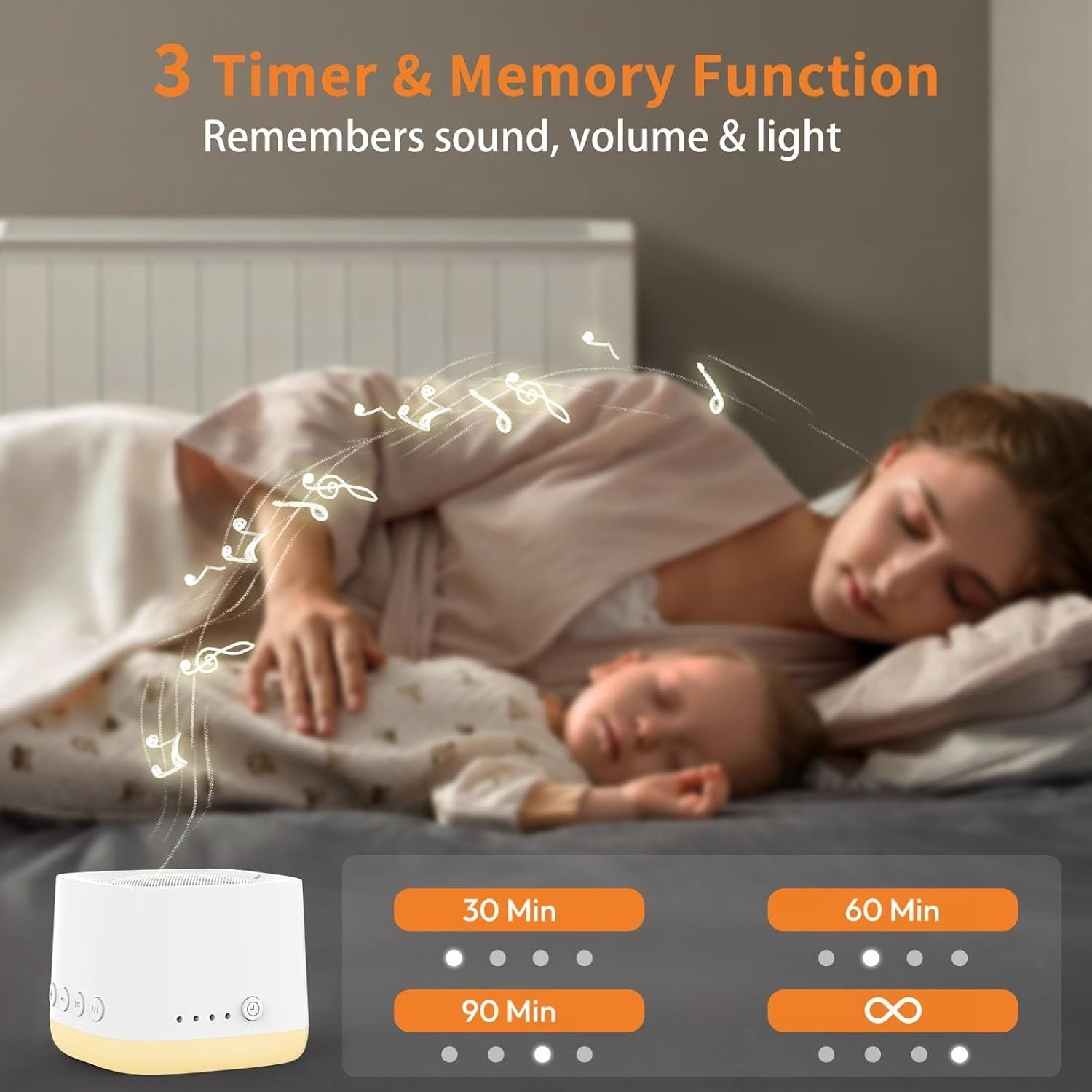 Portable Travel White Noise Sound Machine with Night Light & Timer