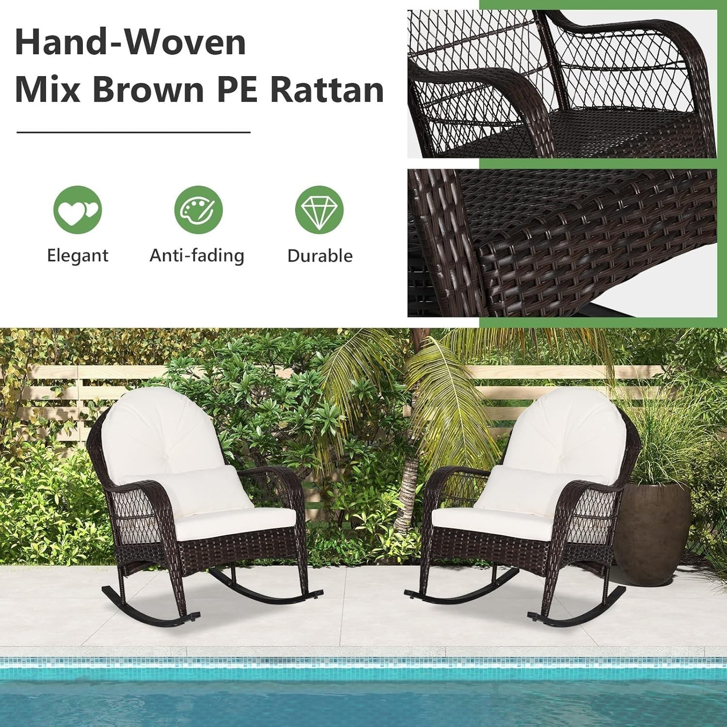 Outdoor Rattan Rocking Chair Patio Lounge Seat Cushioned Garden Deck