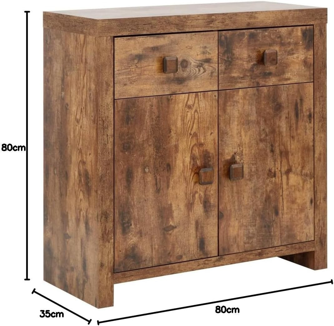 Rustic Mango Wood Sideboard 2 Door 2 Drawer Cabinet Storage Unit 80cm